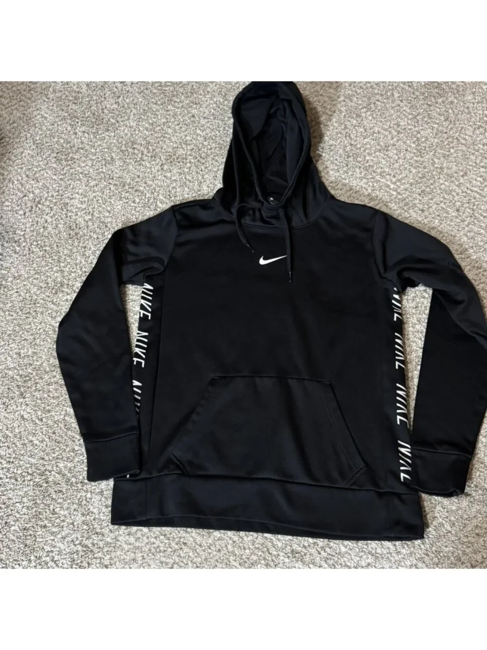 Nike Dri-FIT Hoodie Men's Small Black Pullover Sweatshirt Athletic Logo Sides